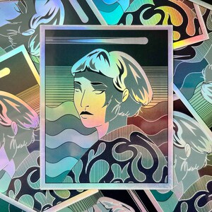 Stickers holographiques d'une femme étoilé en Asie, effet rétro, reflet Arc-en-ciel, autocollant Manga grande taille - PORTRAIT 3