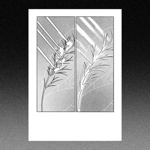 Stampa risografica della fotosintesi di una foglia - stile fumetto