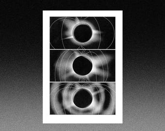 Risography print of a planet - magnetic field