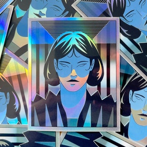 Stickers holographiques d'une femme magique, effet rétro, reflet Arc-en-ciel, autocollant Manga grande taille - PORTRAIT 1
