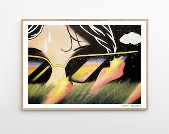 A4 risograph print poster, poster of a hidden face in the starry night - Spring Surface