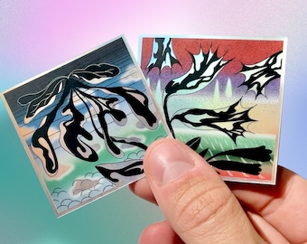 Stickers holographiques de fleurs au dessin rétro, reflet Arc-en-ciel, set d'autocollants magique