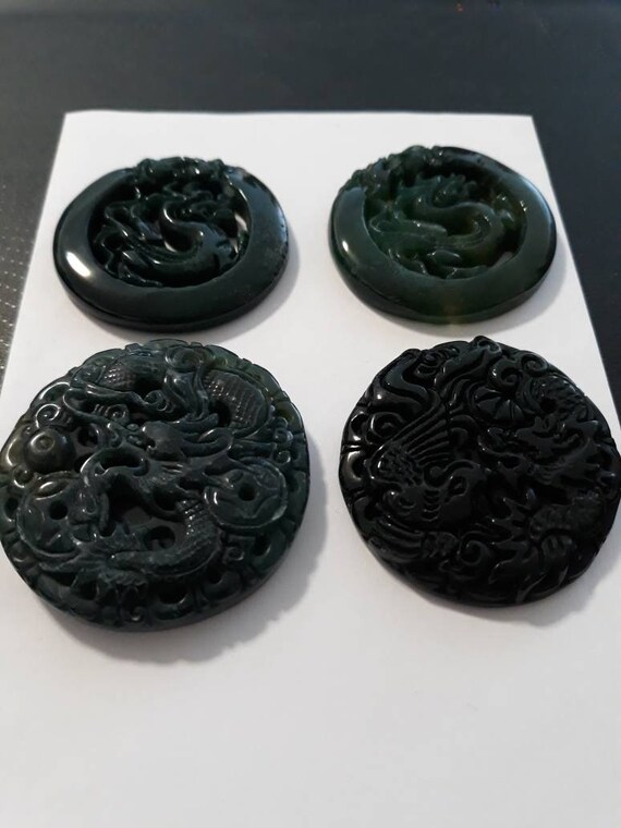 Jade and Obsidian Dragon Pendants - image 2