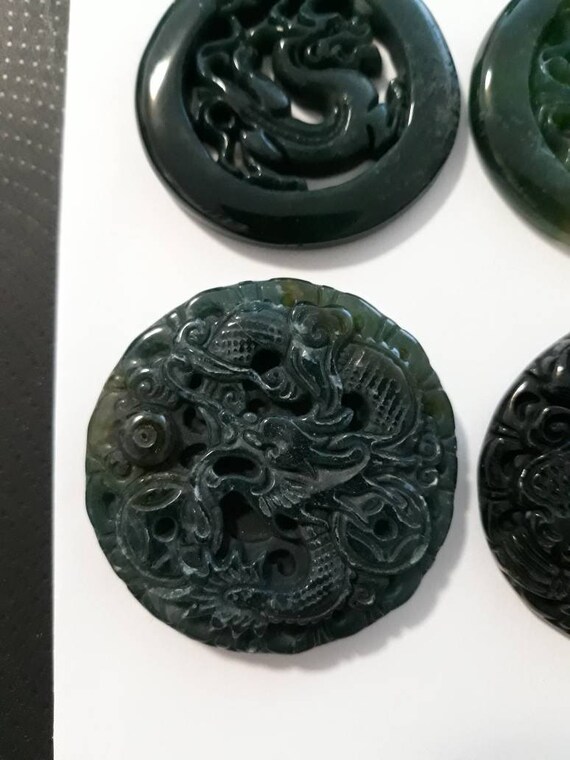 Jade and Obsidian Dragon Pendants - image 7