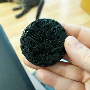 Jade and Obsidian Dragon Pendants