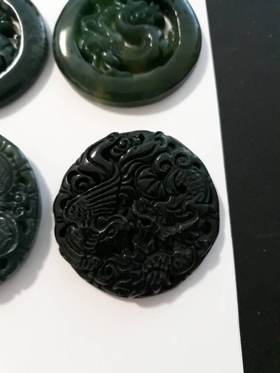 Jade and Obsidian Dragon Pendants - image 8