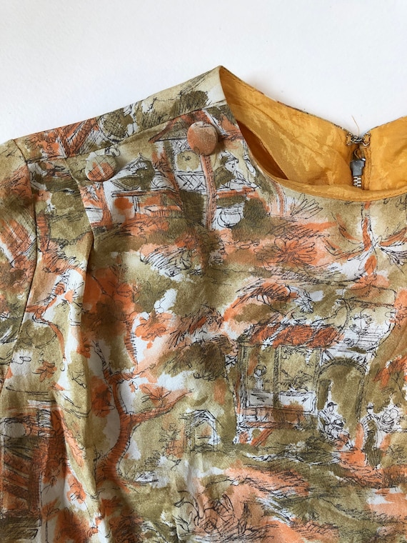 Day Dress | Peach Gold Brown | Toile | Vintage | H