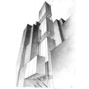 New York Skyscraper - 610 Lexington Ave. - Architects Pencil Hand Drawing Concept Drawing No. 7 – Physical Print.