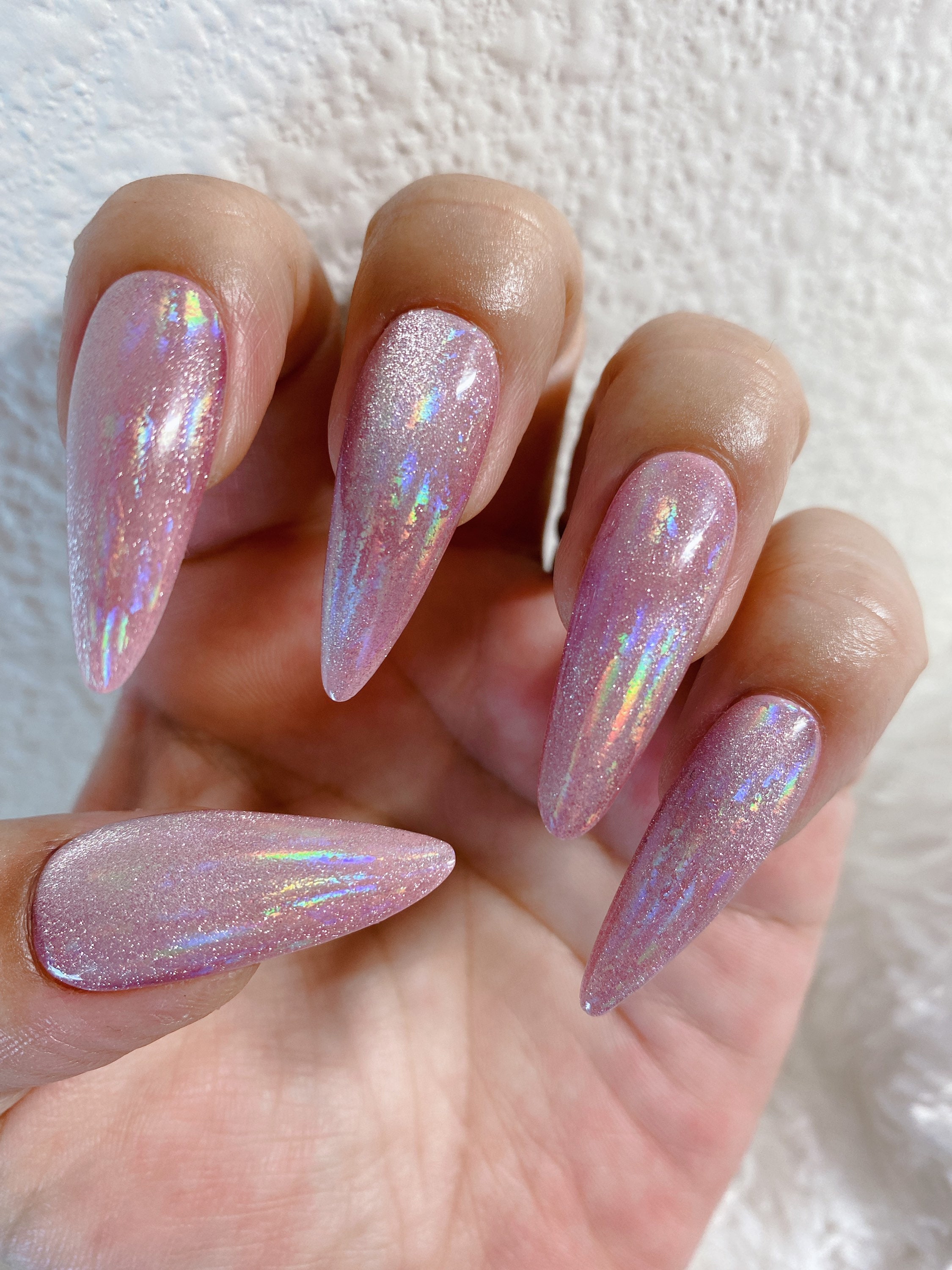 Set of 10pcs Press on nails/Cat eyes gel/rainbow Etsy