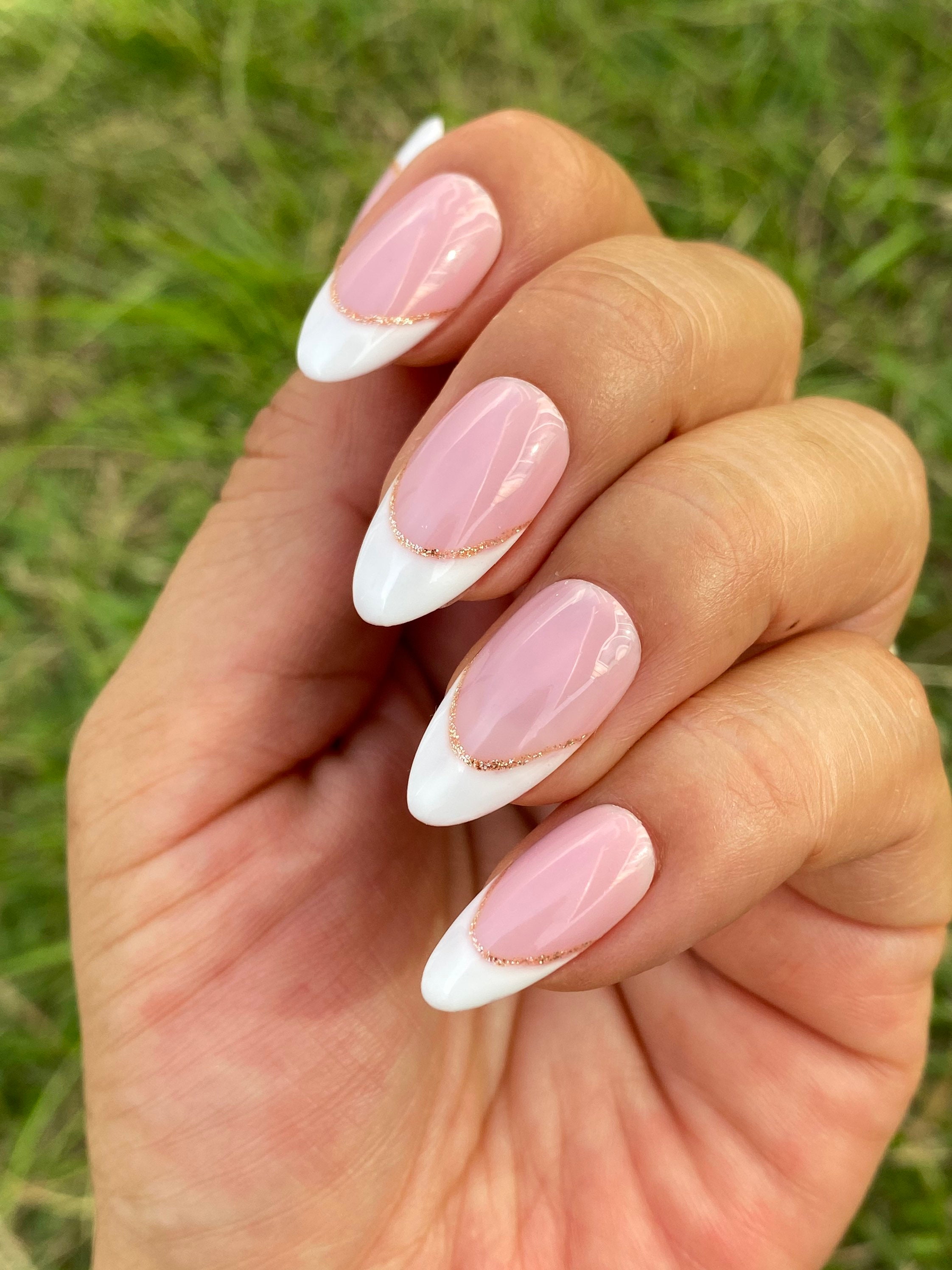 Set of 10pcs Hand Painted French Gel Nails With Glitter Smile - Etsy Set of 10pcs Hand Painted French Gel Nails With Glitter Smile - Etsy