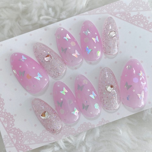 Set of 10pcs Hand Painted Press on Nails/butterfly - Etsy