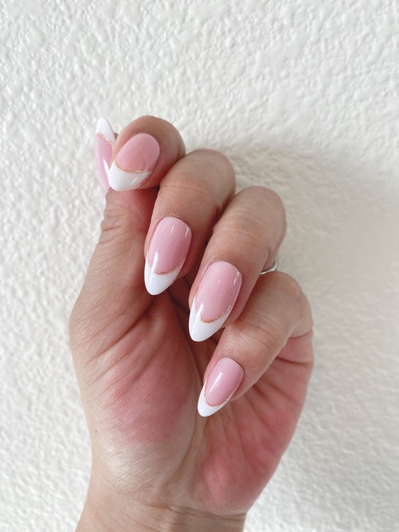 Set of 10pcs Hand Painted French Gel Nails With Glitter Smile - Etsy Set of 10pcs Hand Painted French Gel Nails With Glitter Smile - Etsy