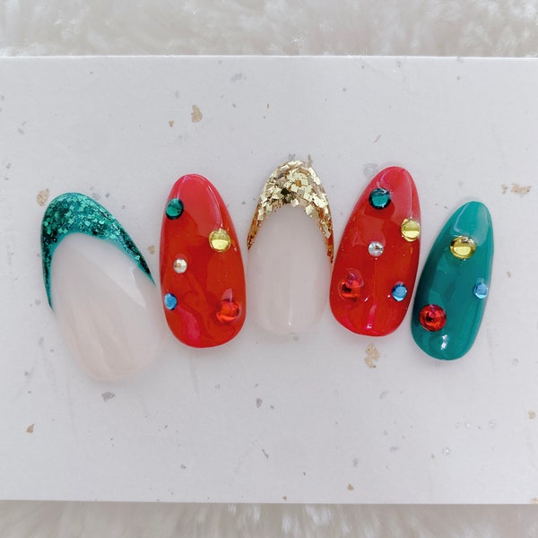 Set of 10pcs hand painted press on nails/Christmas/limited/japanese/kawaii