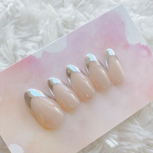 Set of 10pcs Hand Painted French Gel Nails With Glitter Smile - Etsy