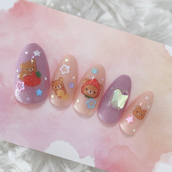 Set of 10pcs hand painted press on nails/Japanese/Kawaii