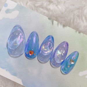 Set of 10pcs hand painted press on nails/Aurora Ice nail/Japanese/korean/kawaii/3D