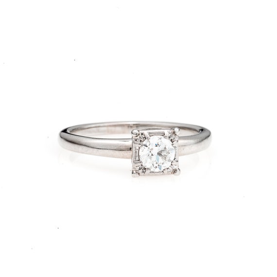 18k White Gold Vintage Wedding Solitaire - image 2