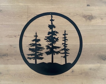 Metal Pine Tree Circle Wall Art: Elegant Nature Home Decor