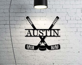 Personalized Hockey Stick Metal Sign: Custom Name Wall Decor