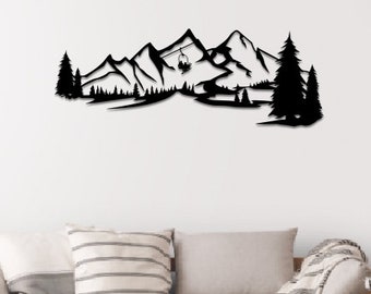 Cabin Wall Art Ski Lift Metal Wall Art Gift for Skiing Family Mountain Lover Ski Hill Gift Ski Lodge Decor Family Gift Art Work for Cabin