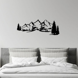 Snowmobile Metal Wall Art: Mountain Scene, Rustic Steel Decor