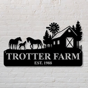 Personalized Family Farm Metal Sign with Horses and Barn Family Farm Sign - Custom Family Sign - Christmas Gift - Anniversary Gift
