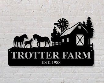 Personalized Family Farm Metal Sign with Horses and Barn Family Farm Sign - Custom Family Sign - Christmas Gift - Anniversary Gift