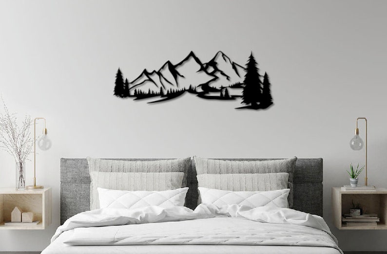 Metal Mountain Range Wall Art With Trees Etsy Canada