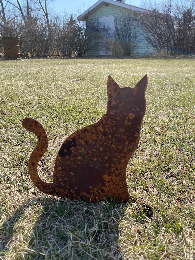 Rusty Sitting Metal Cat Yard Decor Art Cat Lawn Decor Etsy