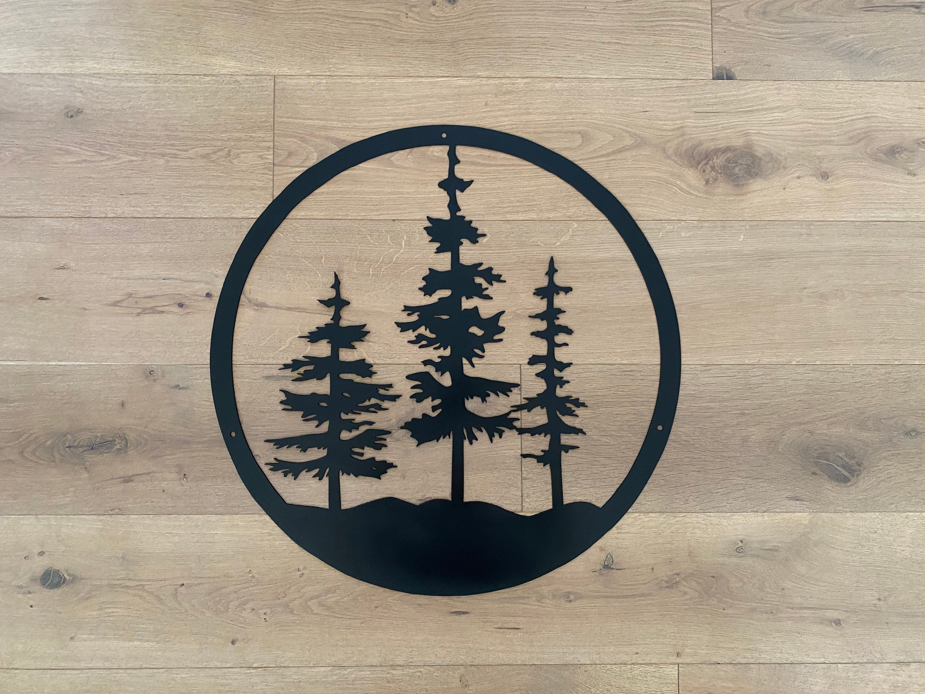 J-Fly Green Pine Tree Metal Wall Art - Outdoor/Indoor Decoration, Rustic Tree Wall Sculpture