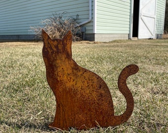 Art de décor de cour de chat en métal assis rouillé | Décor de pelouse de chat | Corten | Art du jardin | Ensix Conception Métallique