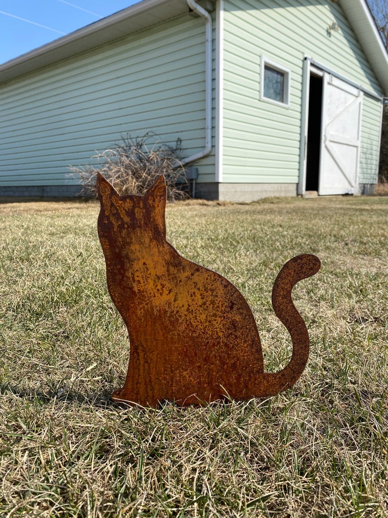 Rusty Sitting Metal Cat Yard Decor Art Cat Lawn Decor Etsy