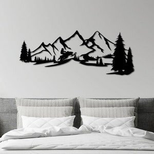 Snowmobile Scene on Metal Mountain Range Wall Art with trees | Ensix Metal Design | Snowmobile | Snowmobiling