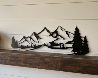 Metal Mountain Range Wall Art: Rustic Cabin Decor