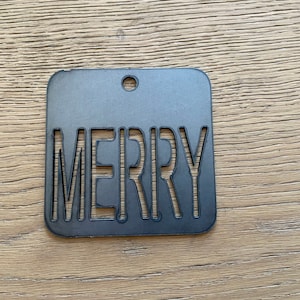 Square Metal Christmas Ornament: Merry Typography Holiday Decor