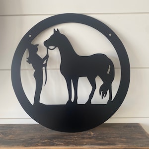 Cowgirl Sign Horse and Girl Metal Wall Art Equestrian Decor Handcrafted Metalwork Rustic Farmhouse Home Decor Horse Lover Gift