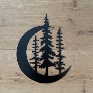 Cedar Trees in Moon Metal Wall Art: Rustic Home Decor