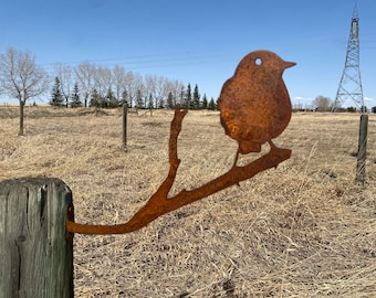 Rusty Corten Steel Bird on Branch - Garden Art Decor