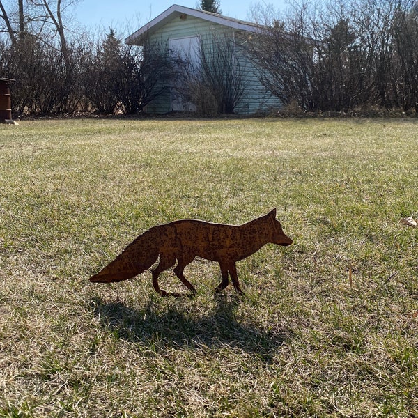 Rusty Metal Fox Yard Decor Art | Fox Lawn Decor | Corten | Garden Art | Ensix Metal Design