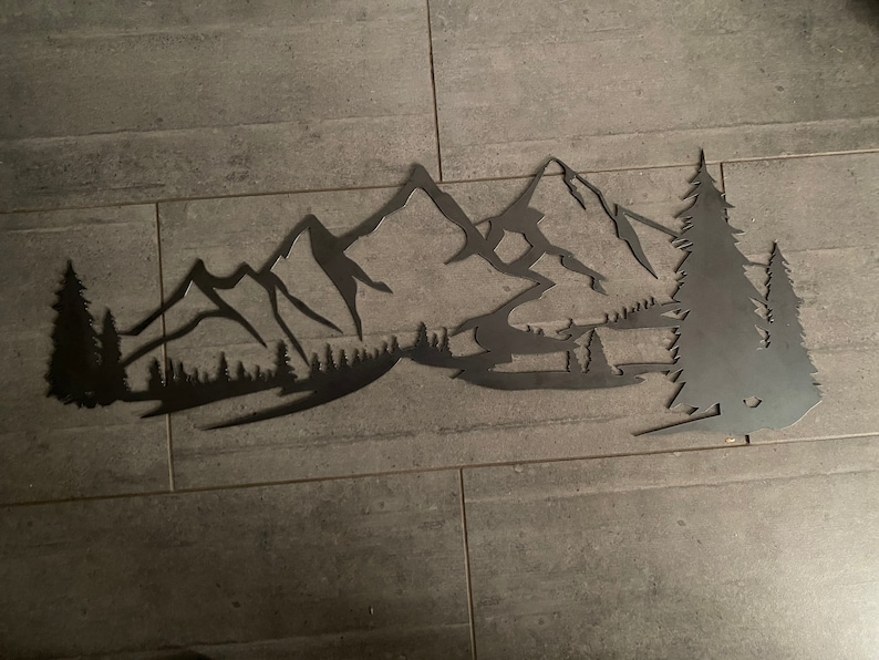 Metal Mountain Range Wall Art with trees Etsy