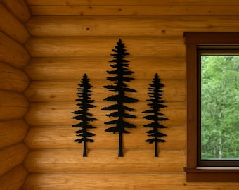 Cabin Wall Decor Tree Wall Art Nature Decoration Sitka Tree Metal Wall Art Set Home Tree Design Nature Lover Gift House Warming Gift