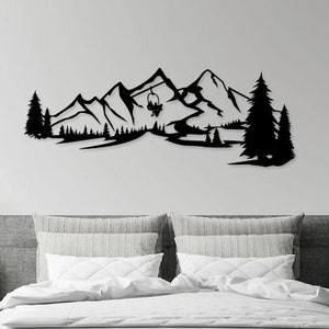 Ski & Snowboard Lift | Ski Resort Scene on Metal Mountain Range Wall Art with trees | Ensix Metal Design | Ski Lift | Skiing | Snowboarding