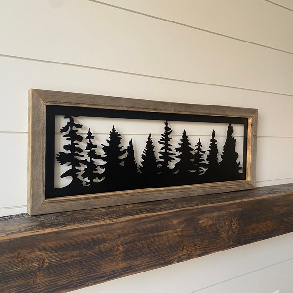 FEATURE - Custom Rustic Wood Framed Metal Tree Forest Wall Art | Reclaimed Wood | Wood and Metal Art