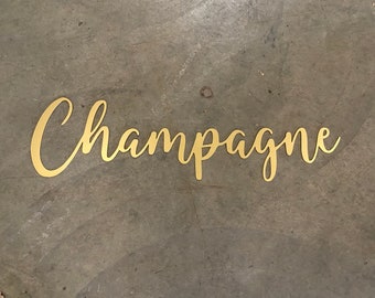 Panneau de mot « Champagne » en métal fabriqué à la main – Décoration d'intérieur élégante et idée cadeau pour bar à champagne, art mural en métal – Panneau de mot de champagne | Ensix Métal