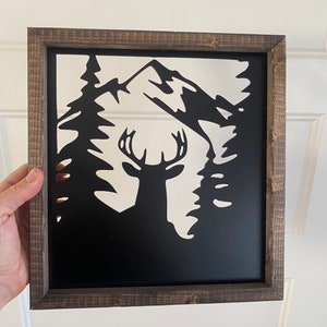Wood Framed Deer Metal Wall Art | Nature Sceen | Deer Buck | Rustic