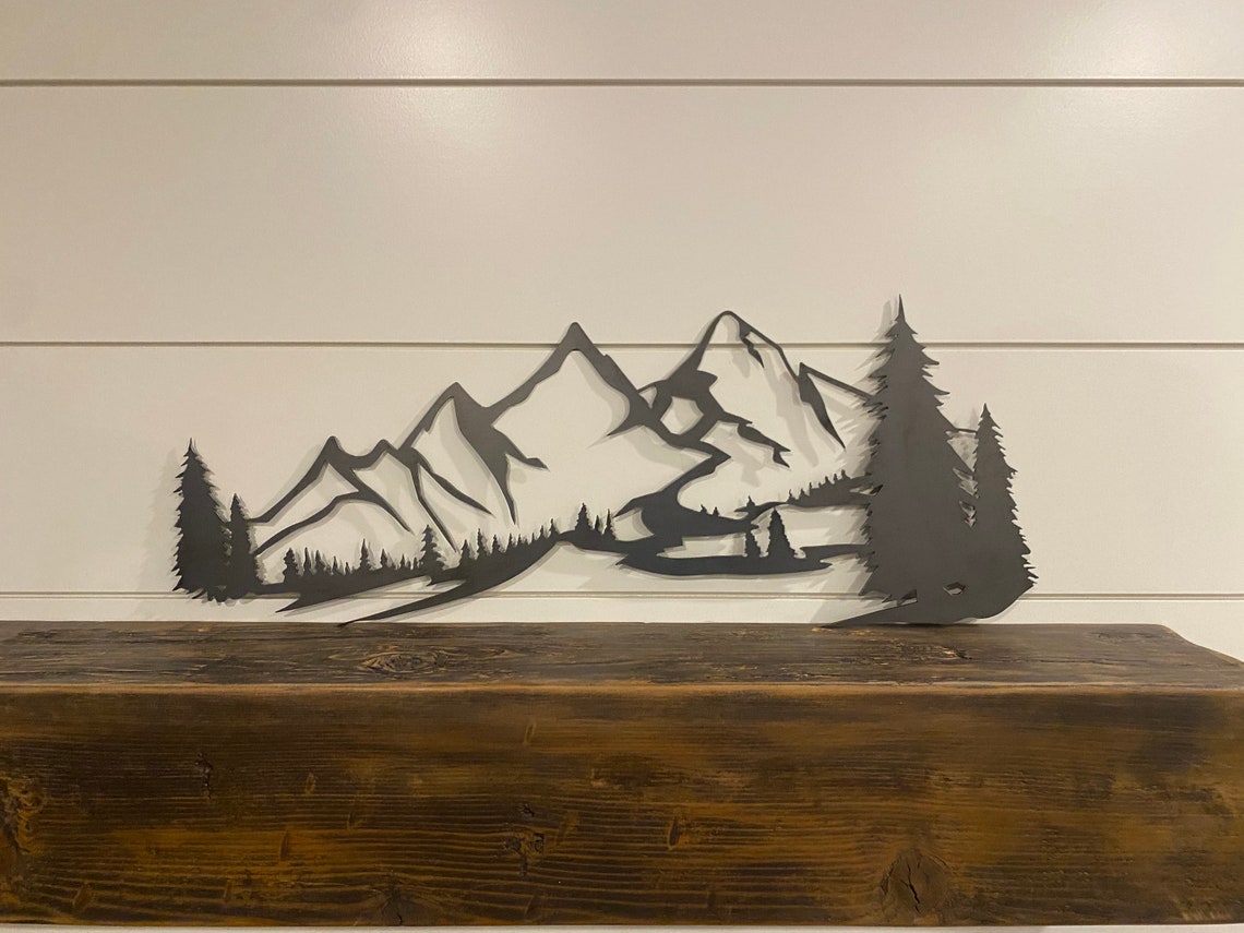Metal Mountain Range Wall Art with trees Etsy