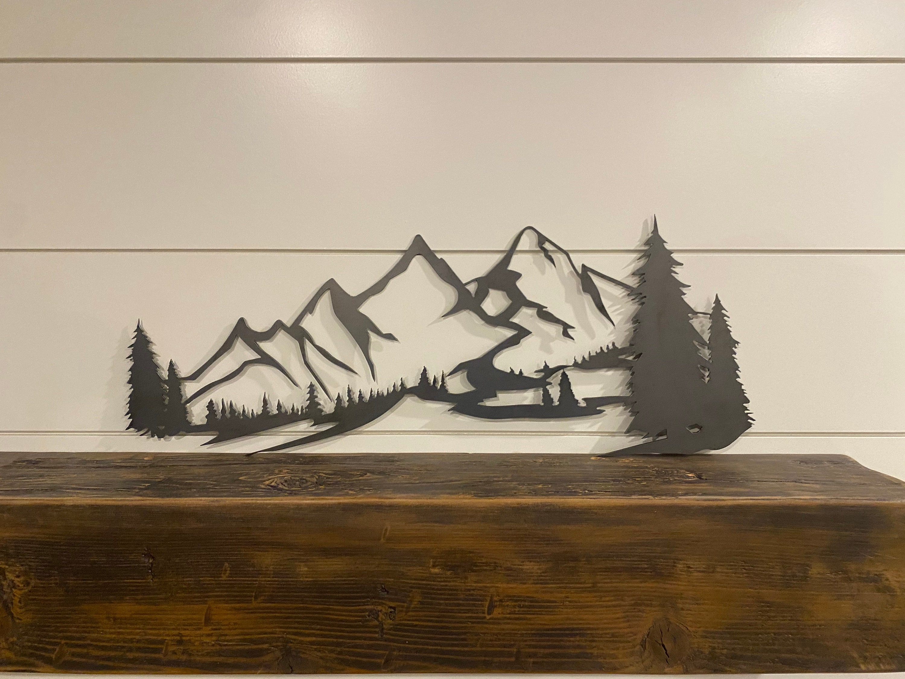Metal Mountain Range Wall Art With Trees Etsy