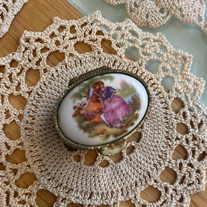 Fragonard Vintage Mini Pill Box Courting Couple Gold Tone Etched