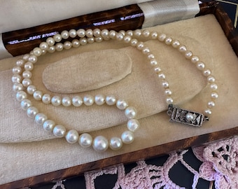 1940s Mikimoto Akoya Pearl Necklace | Signed | Sterling Silver Clasp