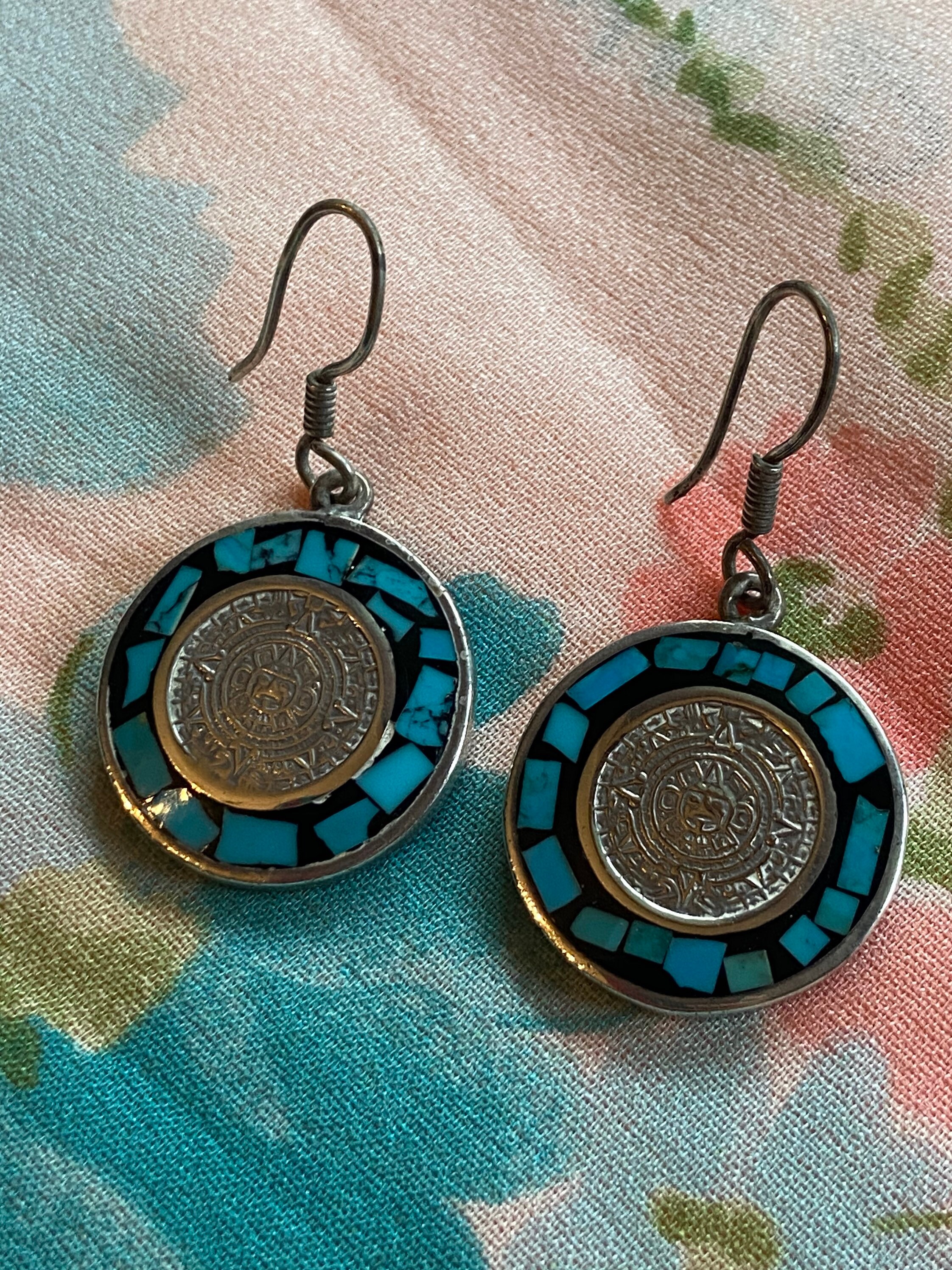 Mexican Silver Aztec Earrings 925 Turquoise Vintage Etsy